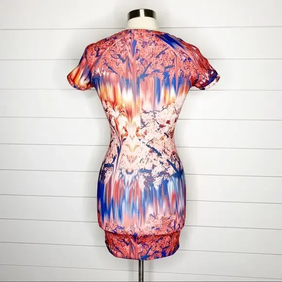 ZARA Collection Cherry Blossom Sheath Dress Pink Blue Size Small - Picture 7 of 9